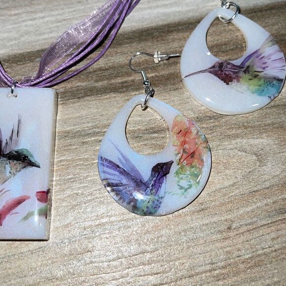 Hummingbird earring and necklace set custom made NWOT - Picture 3 of 8